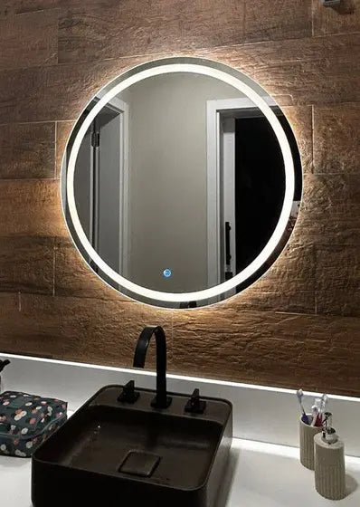 Runder sandgestrahlter Spiegel mit LED-Beleuchtung und Touch-Taste