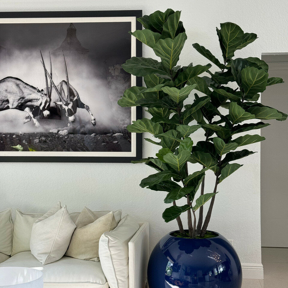 30 Zoll blaue Kugelvase mit Geigenbaum