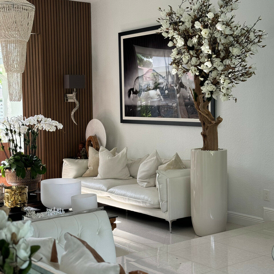 Weiße Magnolie im St. Tropez-Topf, beige glänzend